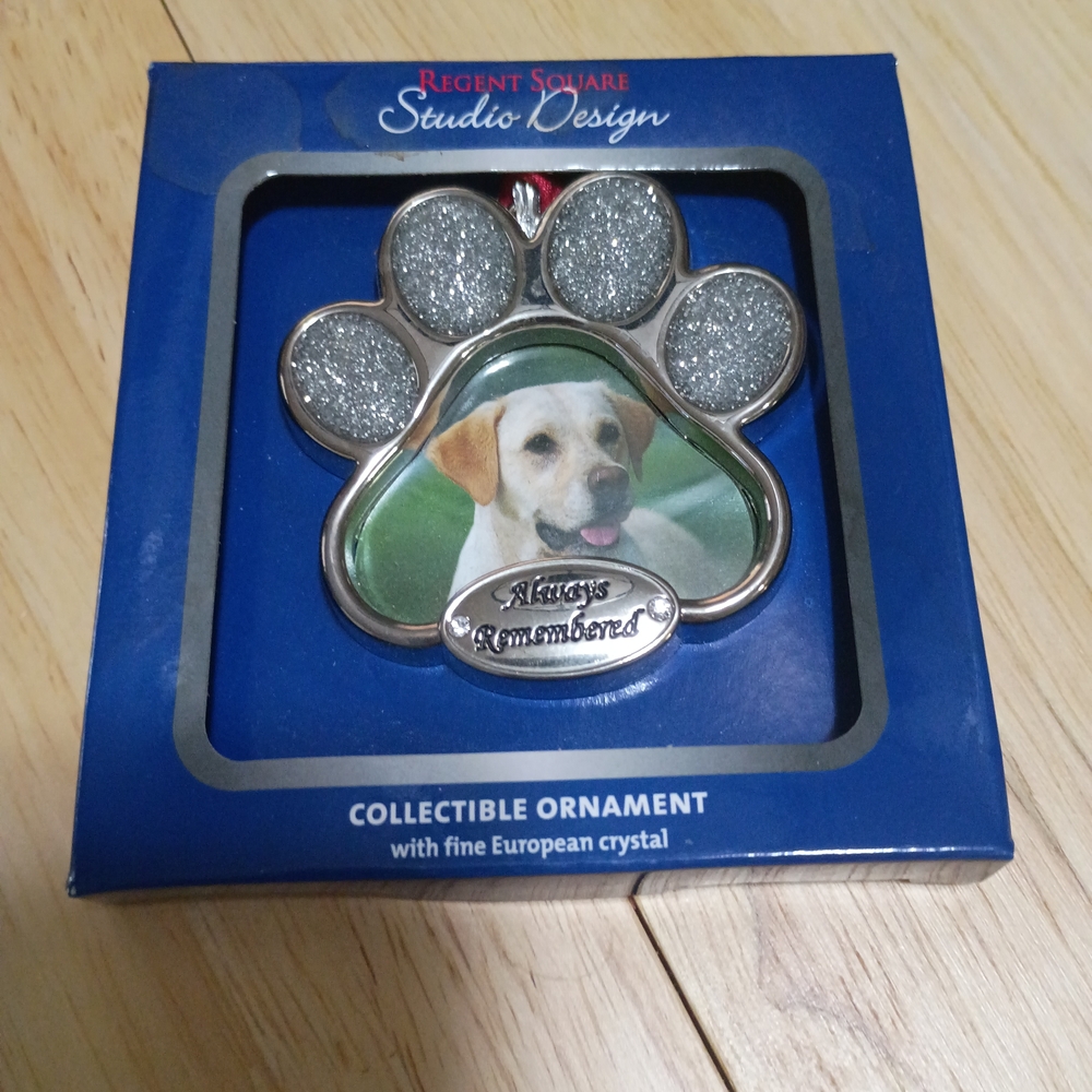 Always Remembered Paw Print Ornament - Silver and Green